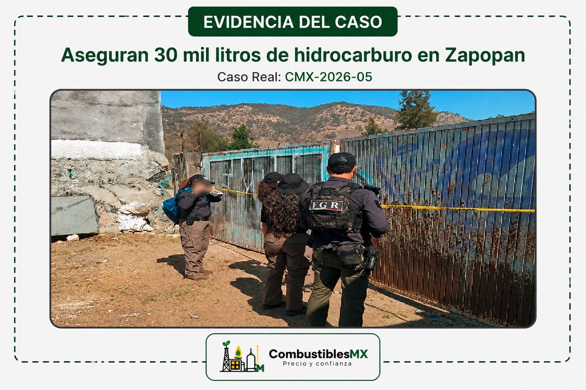 Aseguran 30 mil litros de hidrocarburo durante un cateo realizado por autoridades federales en Zapopan, Jalisco.
